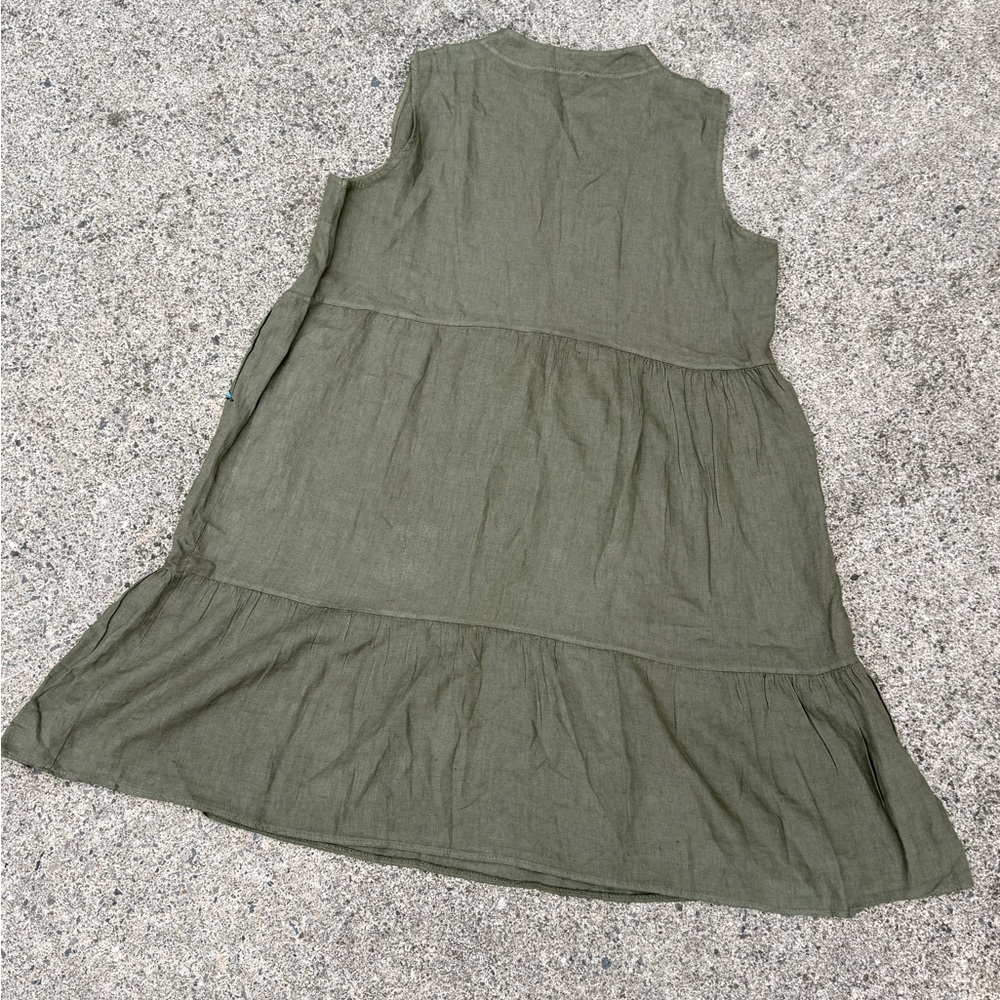 Bellambra Olive Green Linen Dress – Hand-Painted Art Panel – Size XL - Picture 8 of 10